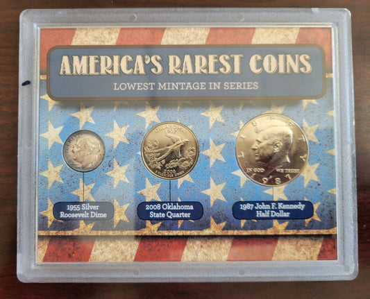 Americas Rarest Coins Set 1955 Roosevelt Dime, 2008 Oklahoma Quarter, 1987 Half