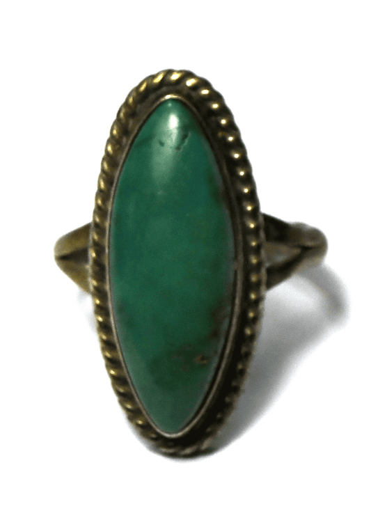 Sterling Silver Antique Green Turquoise  Ring 26mm Size 5.5