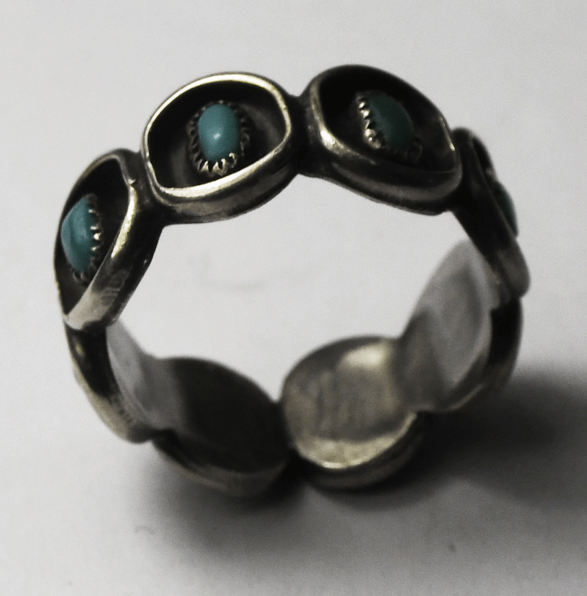 Sterling Silver Antique Oval Turquoise Eternity Band 8mm Ring Size 6