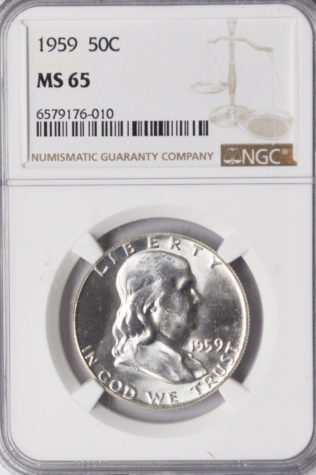 1959 50c Franklin Silver Half Dollar NGC MS65 Philadelphia Type 2