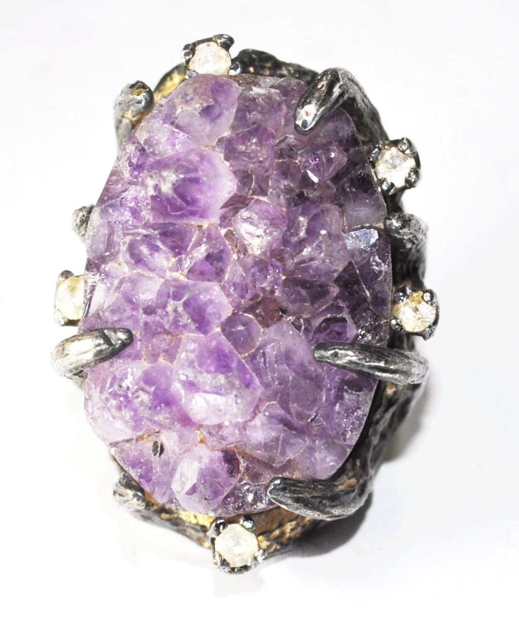 Sterling Silver Panetta Tree Branch Large Amethyst Ring 32mm Size 4 Brutalist