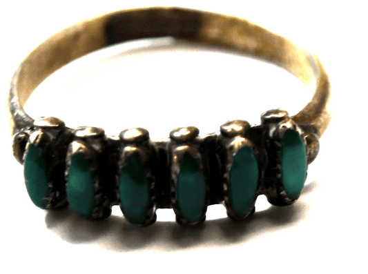 Sterling Lonjose 6 Green Turquoise Row Ring 6mm Size 8-3/4