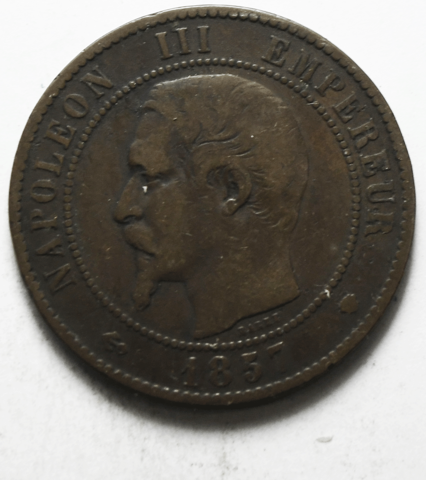 1857 MA France 10 Ten Centimes KM# 771.6 Bronze Coin