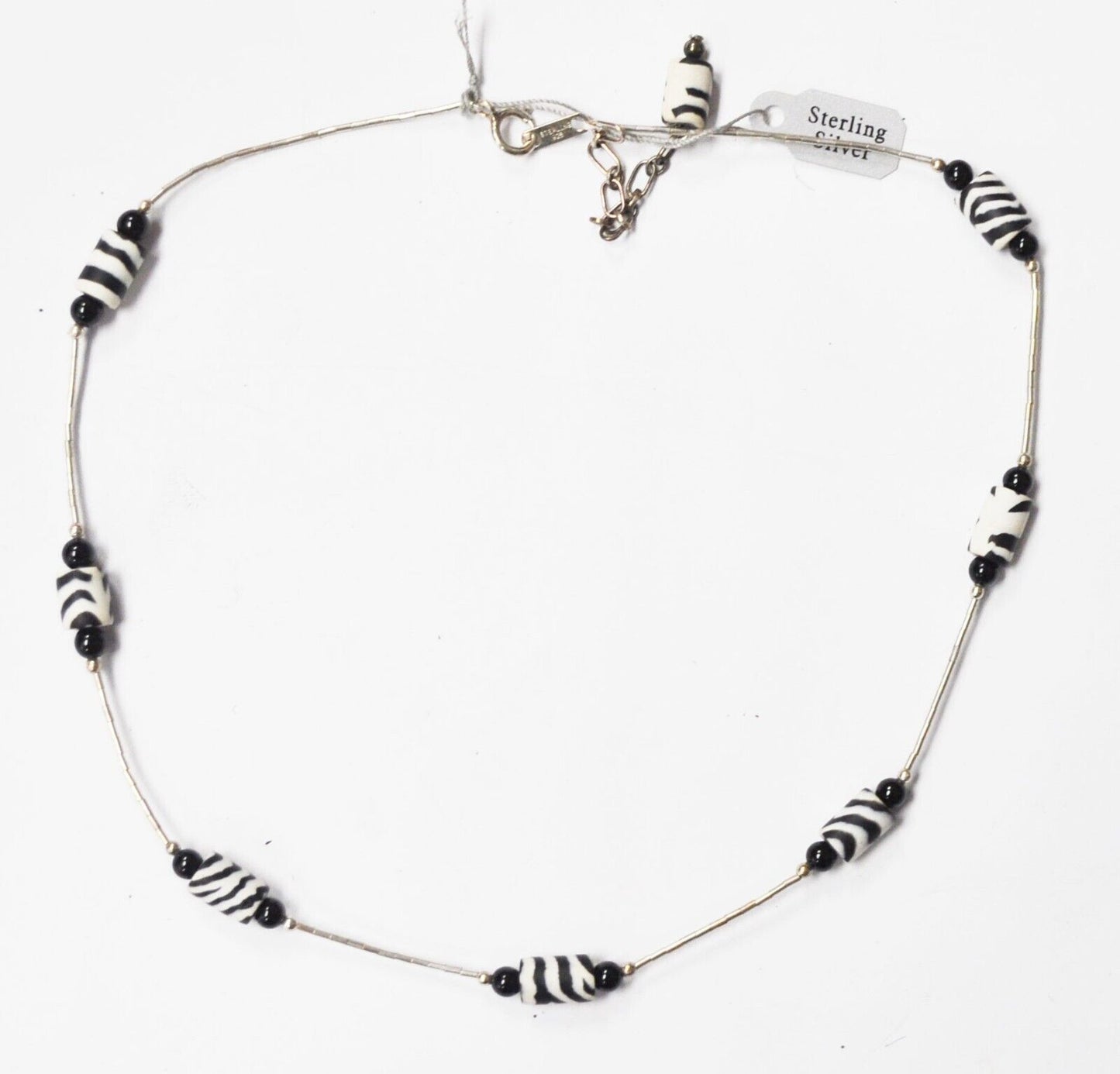 Sterling Silver Black & White Tiger Stripe 6mm Ceramic Bead 18" Necklace