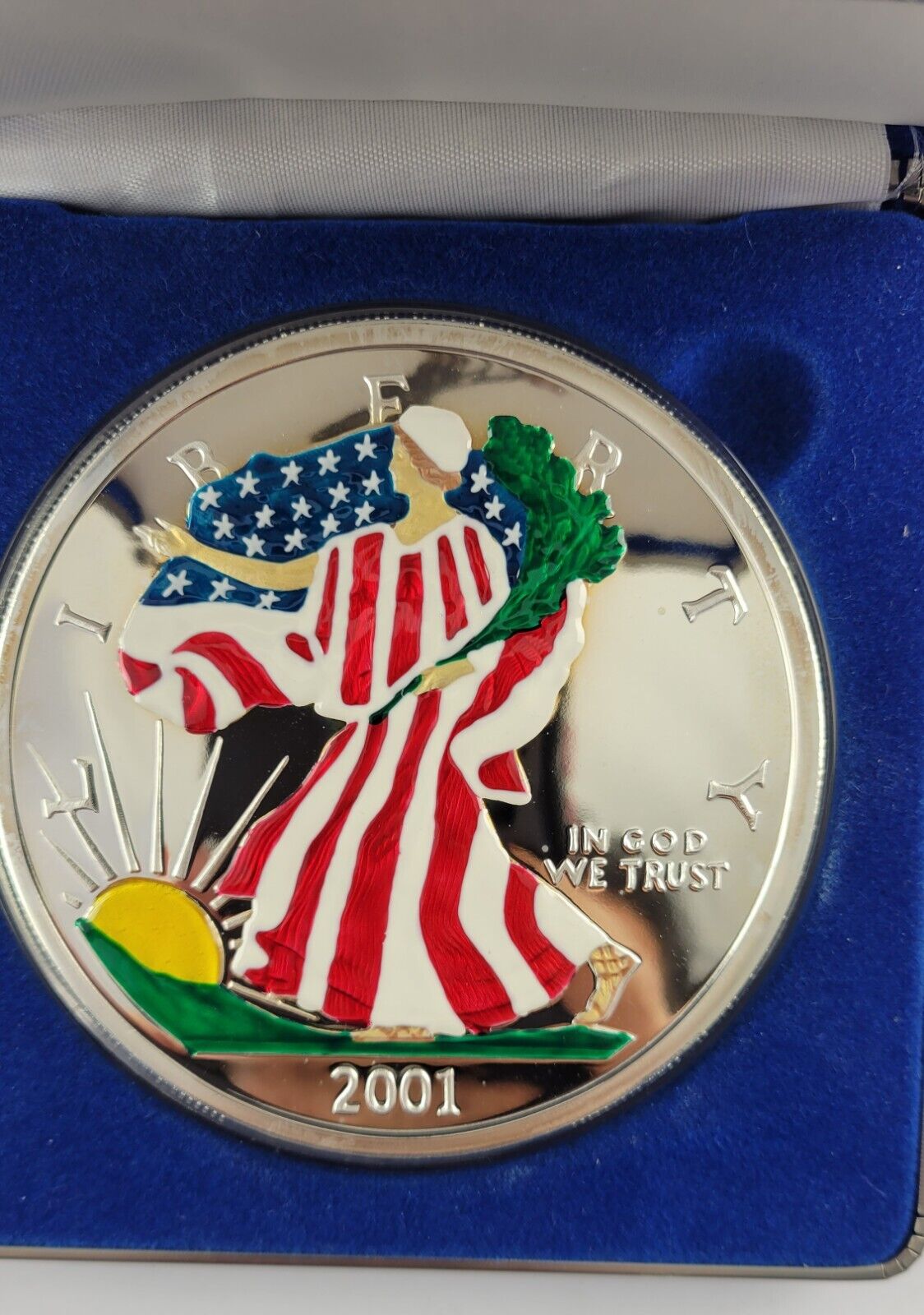 2001 Washington Mint Giant Half Pound (8oz) Painted Eagle w/Box .999 Fine Silver