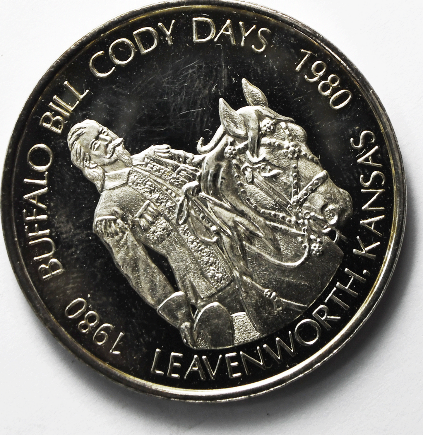 1980 Buffalo Bill Cody Days Leavenworth KS Proof 40mm 26.5g .999 Silver