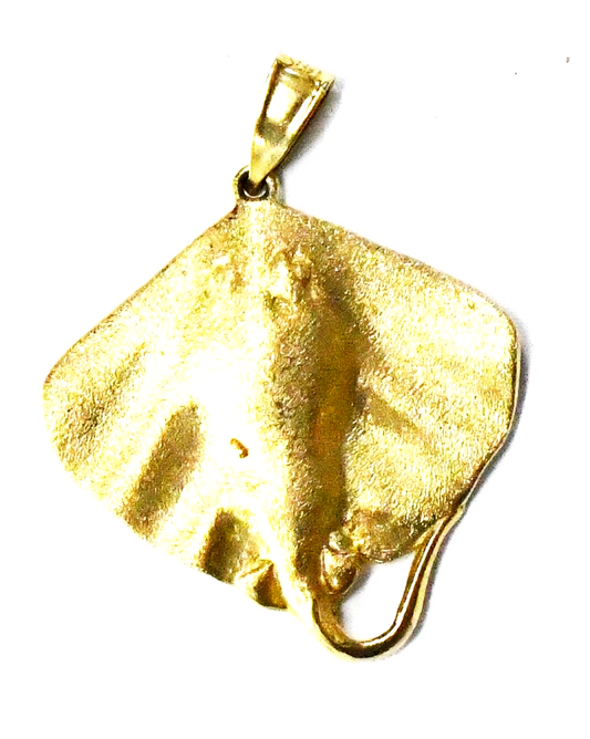 14k Yellow Gold DZ Stingray Devil Manta Ray Fish Pendant 35mm x 26mm