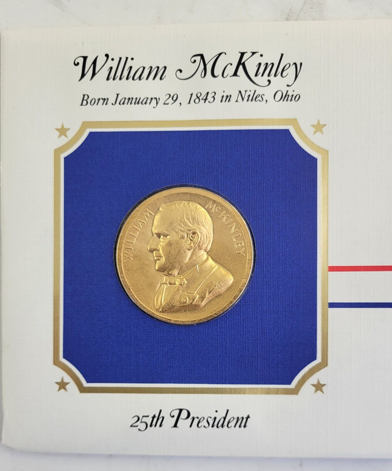 W McKinley Presidential Covers Medal Postal Commemorative Society Gold Plated