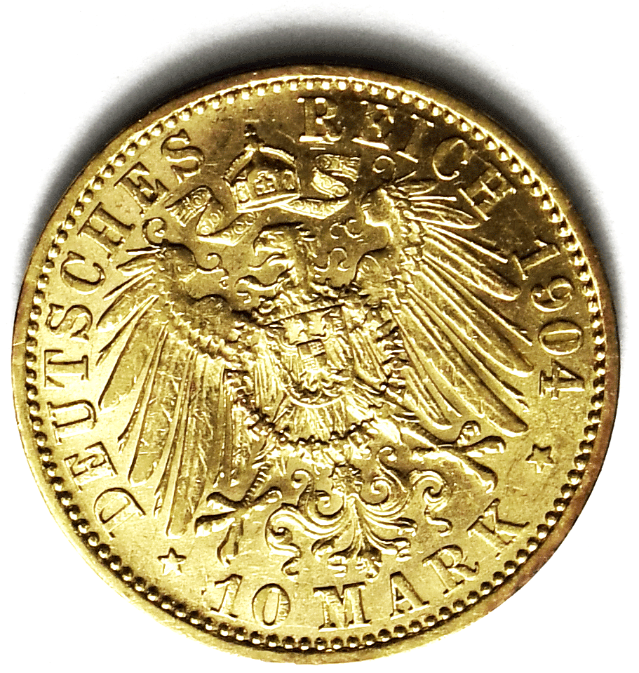 1904 A German States Prussia 10 Ten Mark Gold Coin  KM# 520 AU