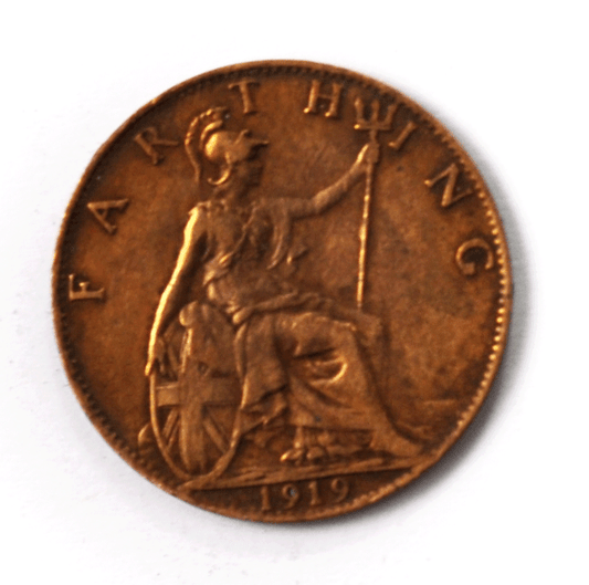 1919 1F Great Britain Farthing Bronze Coin