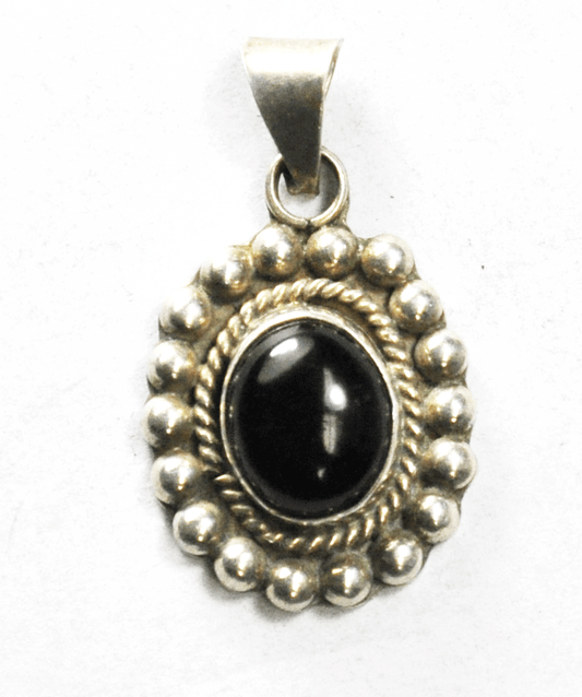 Sterling Black Onyx Dot Halo 34mm x 20mm Pendant 4mm Bale