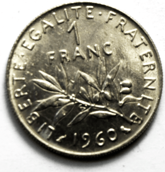 1960 France One Franc Nickel Coin KM# 925.1