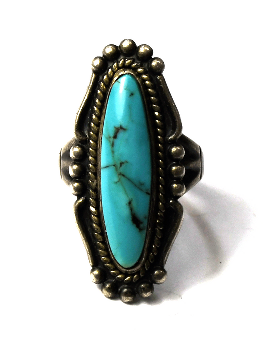 Sterling Silver Bell Trading Antique Turquoise Ring 32mm Size 6