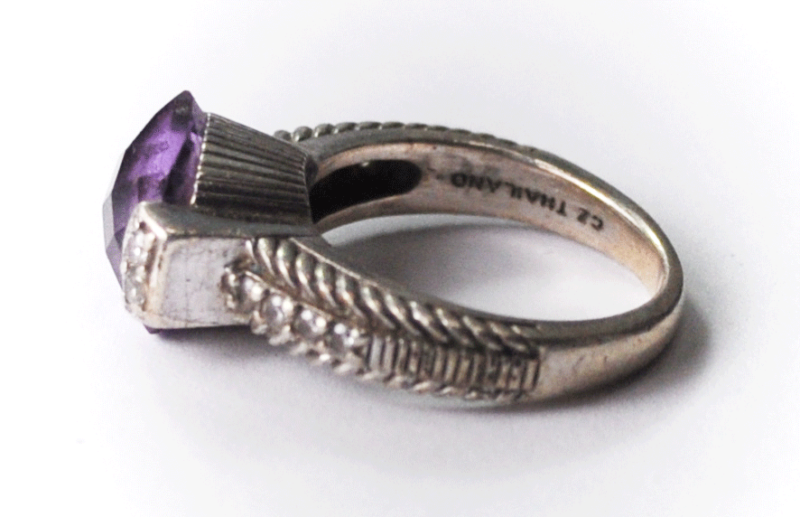 Sterling Judith RIpka Purple Amethyst Diamond Fleur De Lis Ring 10mm Size 6-1/2