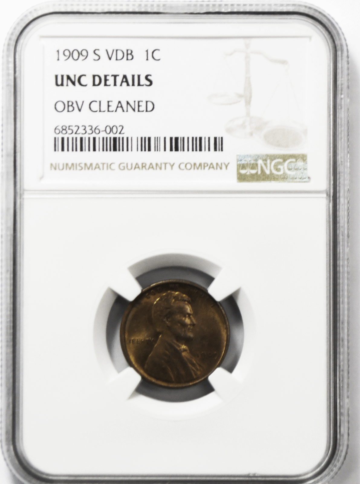 1909 S VDB 1c Lincoln One Cent Wheat Cent NGC Unc Details San Francisco