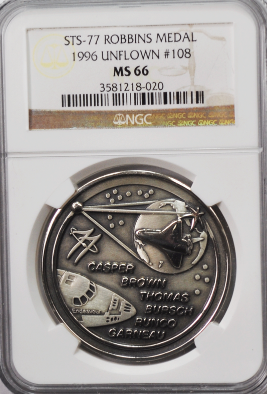 1996 STS-77 Robbins Silver Space Medal Unflown #108 NGC MS66 Endeavour Spacehub