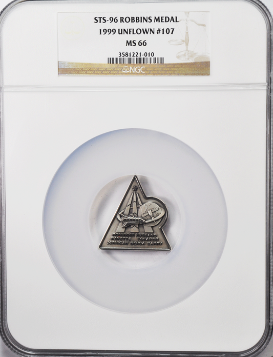 1999 STS-96 Robbins Silver Space Medal Unflown #107 NGC MS66 Dicovery