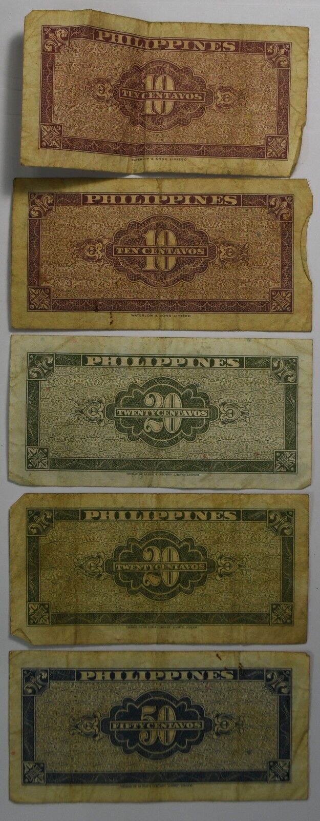 Philippines 10c 20c & 50c Ten Twenty Fifty Centavos Banknotes