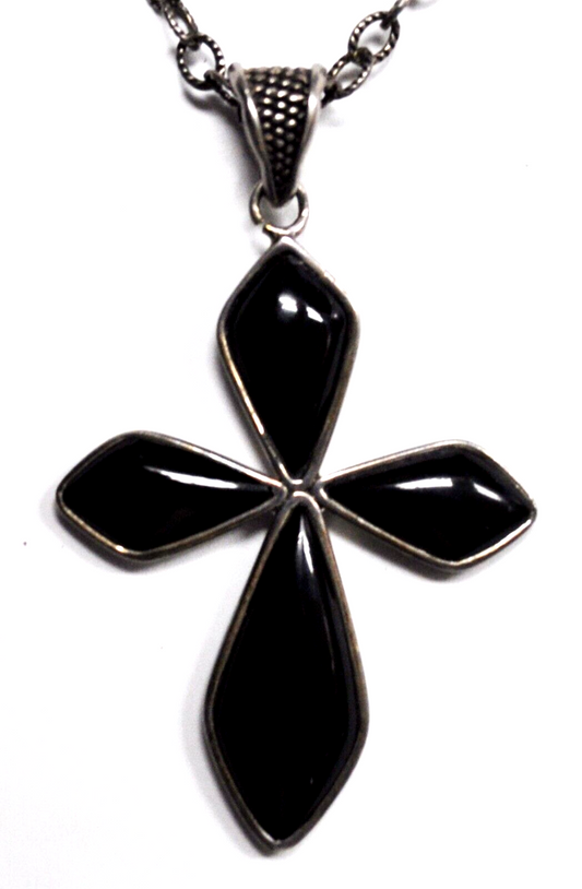 Sterling Silver Barse Black Onyx Cross Pendant 63mm 22.5" 3.5mm Necklace