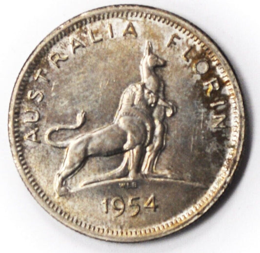 1954 Australia Florin Silver Coin  KM# 55