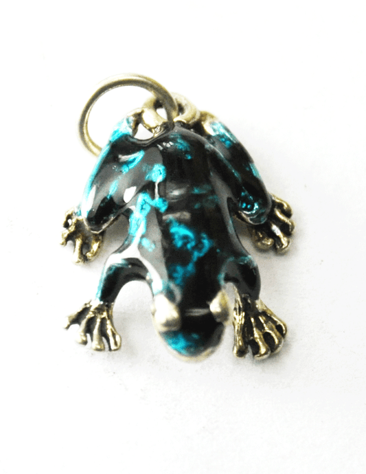 Sterling Silver Blue & Black Enamel Poison Dart Frog Charm 13mm x 17mm Pendant