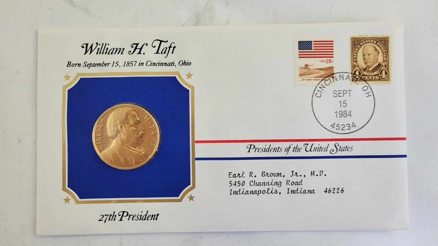 William Taft Presidential Covers Medal Postal Commemorative Society Gold Plated