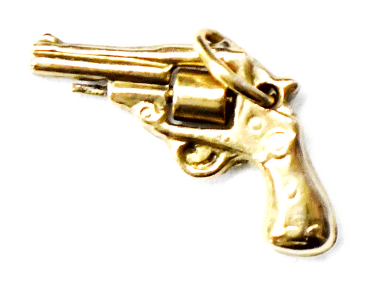 14k Yellow Gold Pistol Revolver Gun Charm 23mm x 15mm