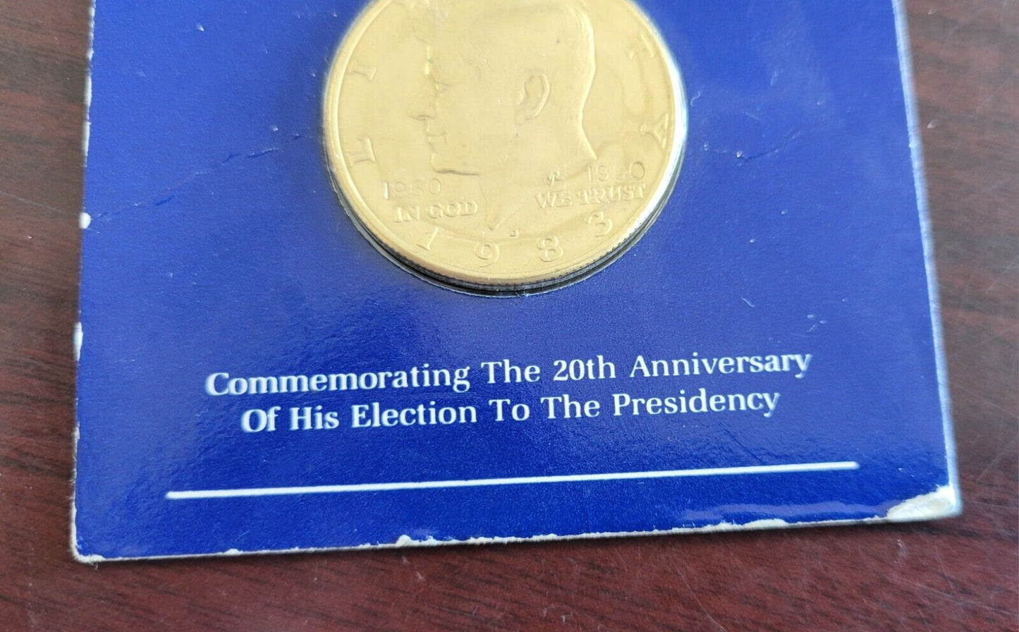 John F. Kennedy Half Double Dated 1960 1980 Covered in Pure 24K Gold Carded