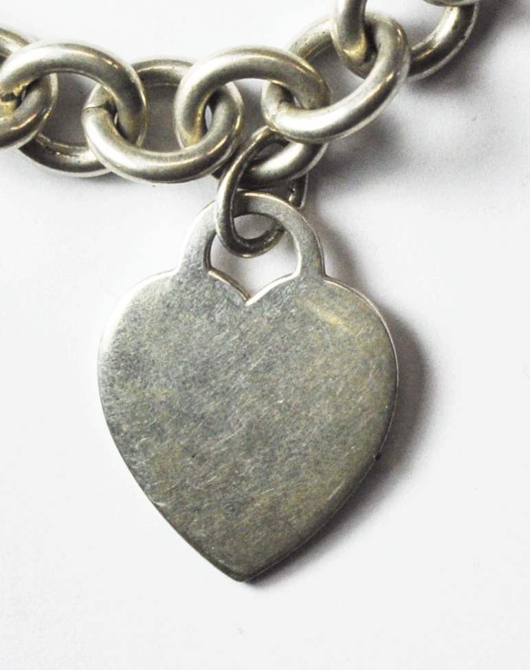 Sterling Silver Tiffany & Co 10mm Link Necklace 16"  27mm Heart Charm Tag