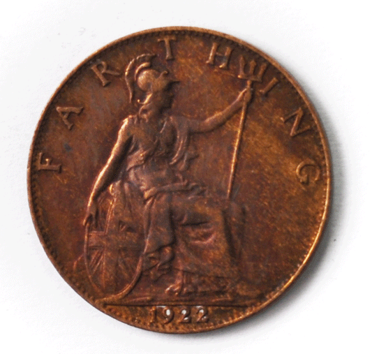 1922 1F Great Britain Farthing Bronze Coin