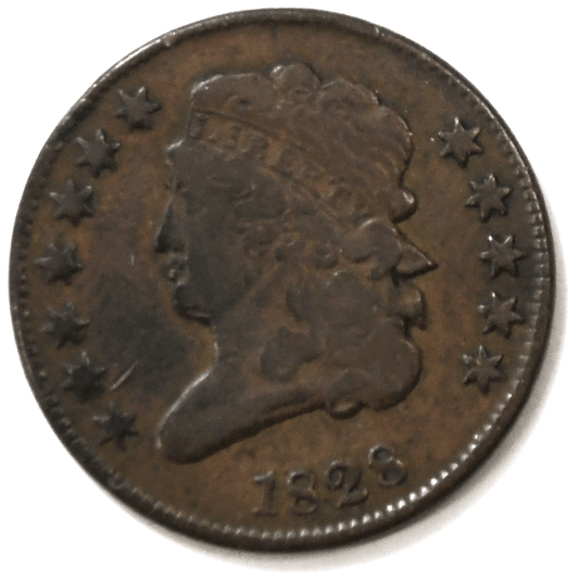 1828 1/2c Classic Head Half Cent US Coin Rare Philadelphia 12 Stars