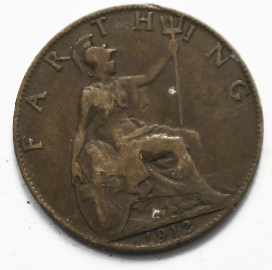 1912 1F Great Britain Farthing Bronze Coin