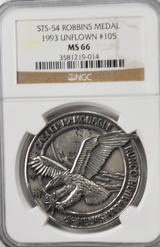 1993 STS-54 Robbins Silver Space Medal Unflown #105 NGC MS66 Endeavour