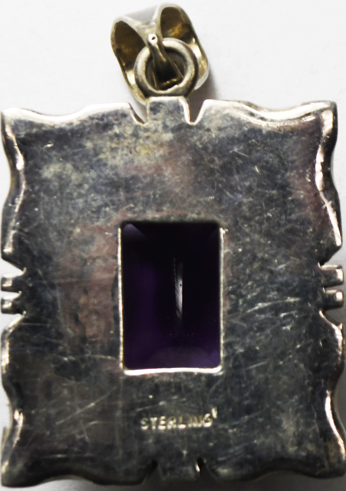 Sterling Purple Amethyst Rectangle Stepped Pyramid Pendant 29mm x 47mm  34.2g