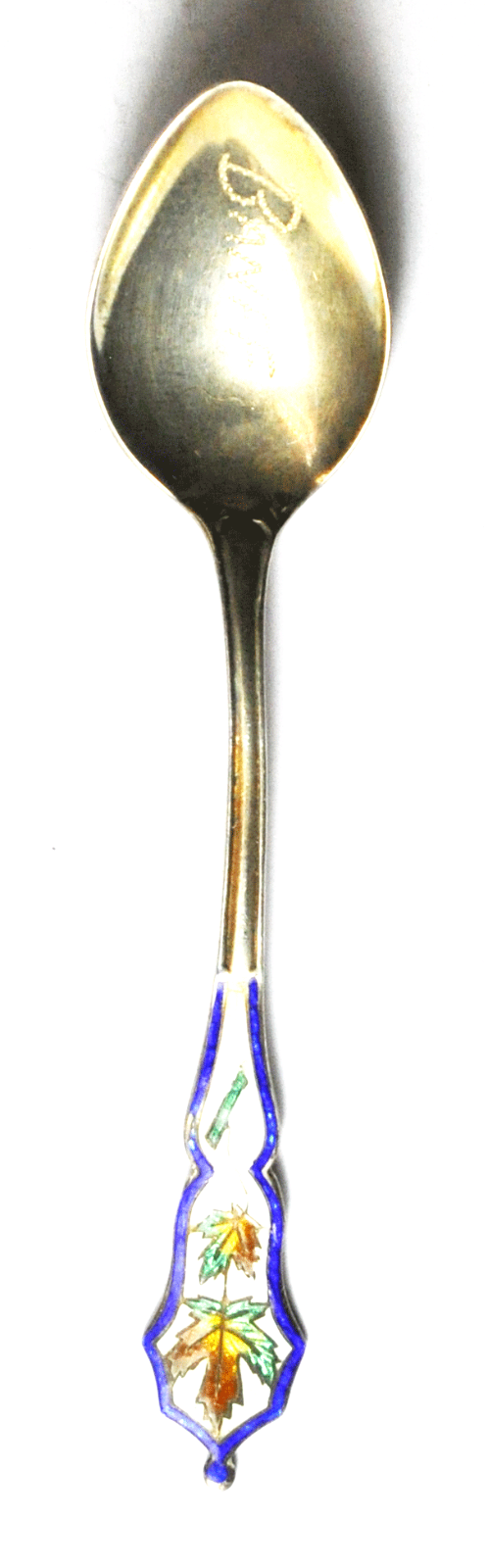 Sterling Silver Bannff Guilloche Enamel Souvenir Salt Spoon 3-5/8"