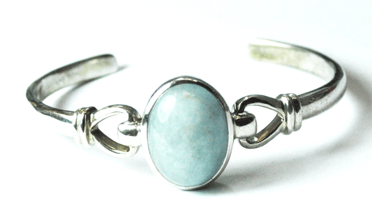 Sterling Silver Blue Aventurine Oval Double Heart Cuff Bracelet 23mm 7" Wrist