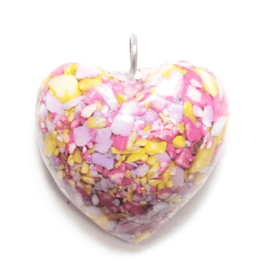 Yellow & Pink Mosaic Heart Solid Glass Pendant 35mm x 33mm x 15mm