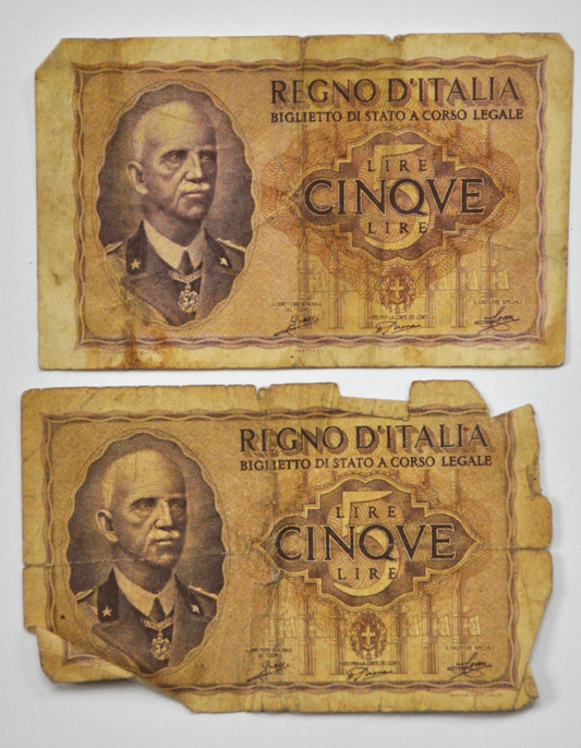 Lot of 17 1935 1939 1940 & 1944 Italy 1 2 5 & 10 Lire Notes