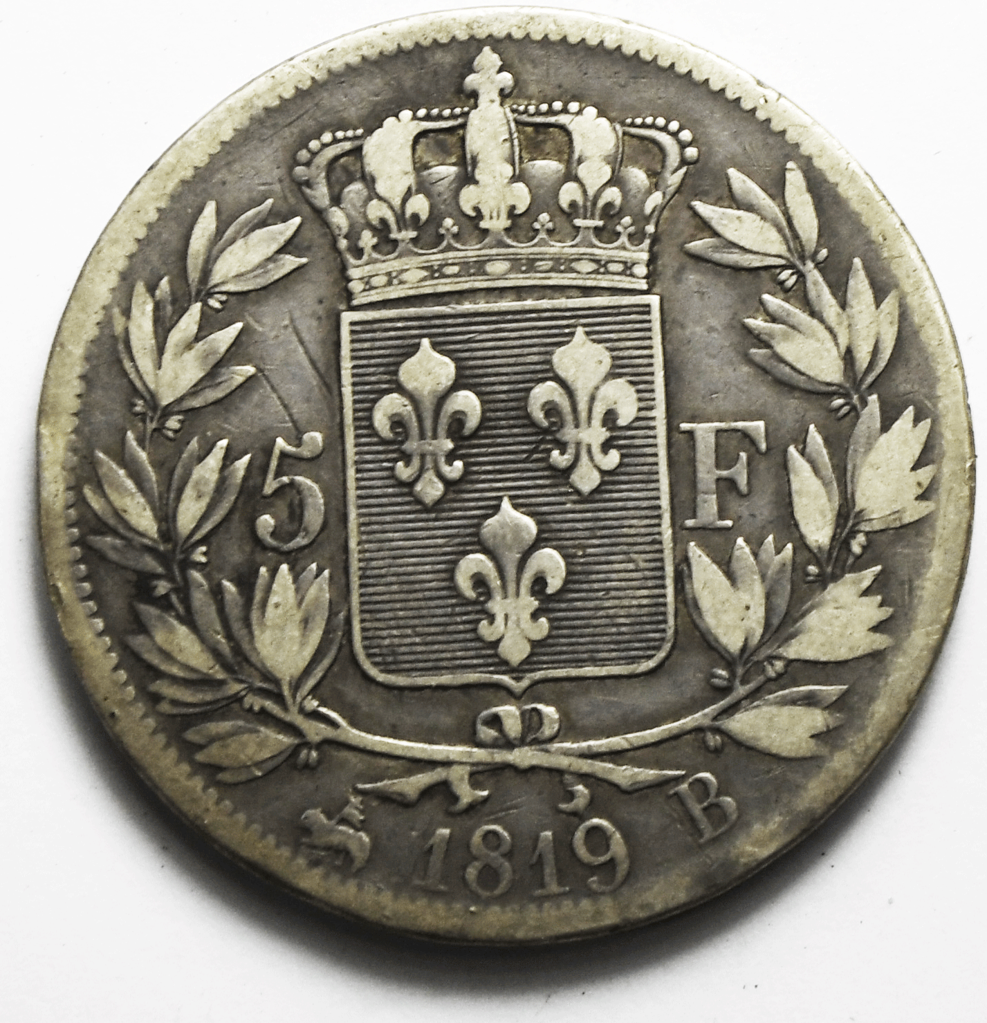 1819 B France 5 Five Francs Silver Coin KM# 711.2