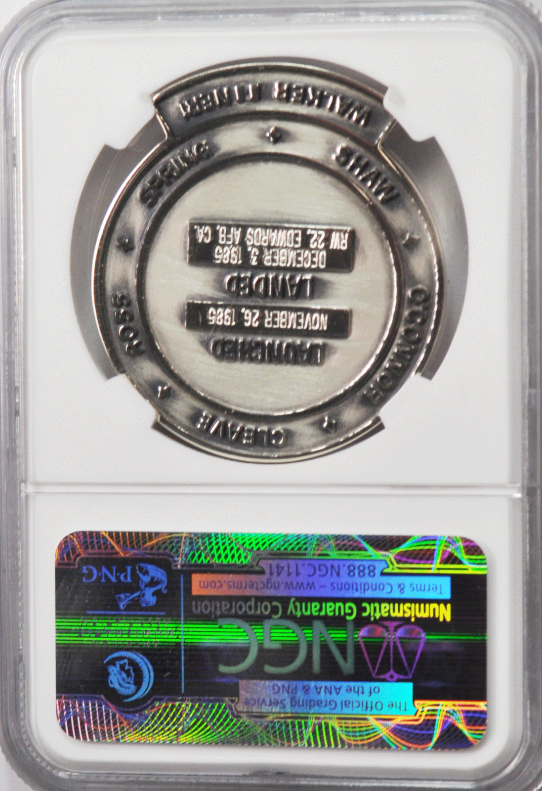 1985 STS-61B Robbins Silver Space Medal Unflown #186 NGC MS65 Atlantis