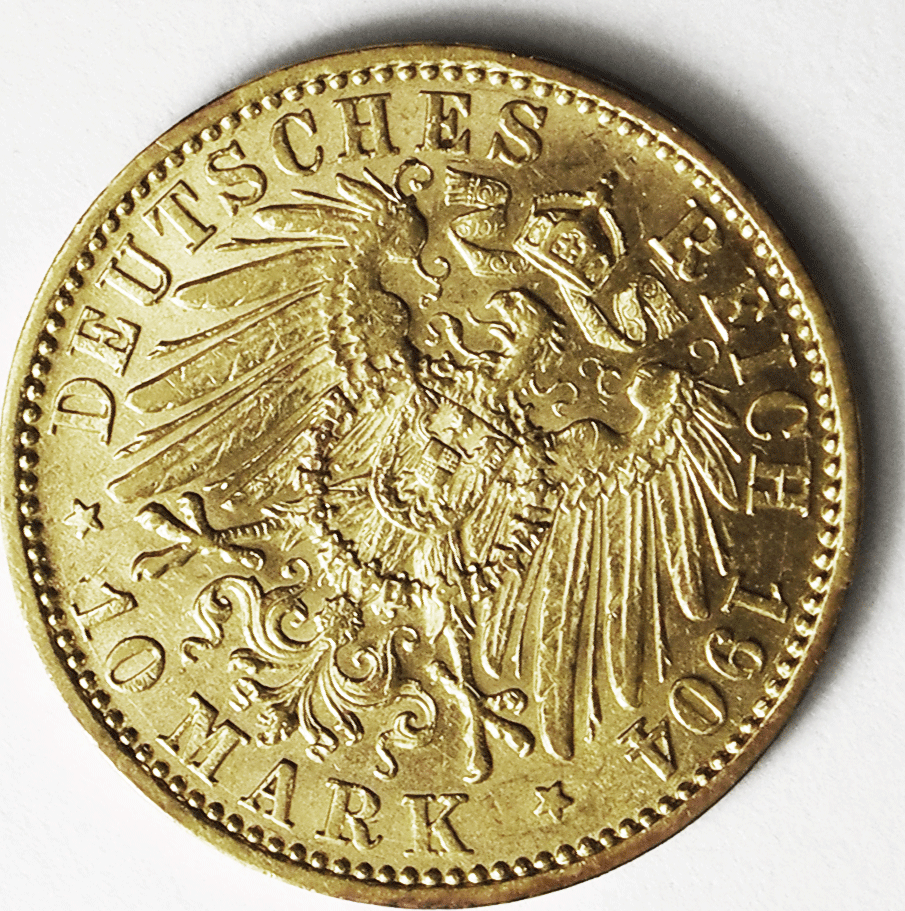 1904 A German States Prussia 10 Ten Mark Gold Coin  KM# 520 AU