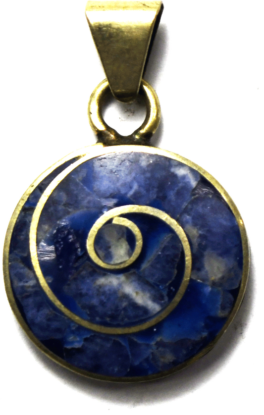 Sterling Silver Blue Sodalite Inlay Spiral Round Disc Pendant 27mm x 17mm