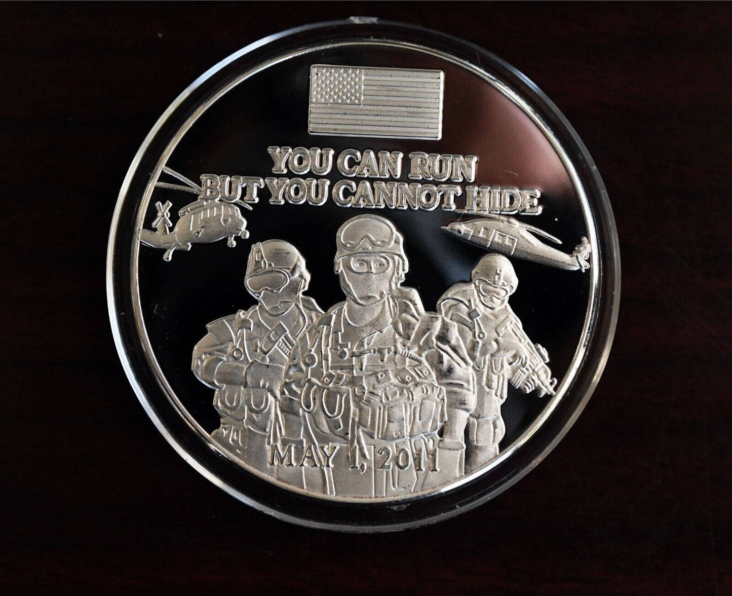 You can run but you cant hide Justice has been done 9/11 Challenge Plated Coin