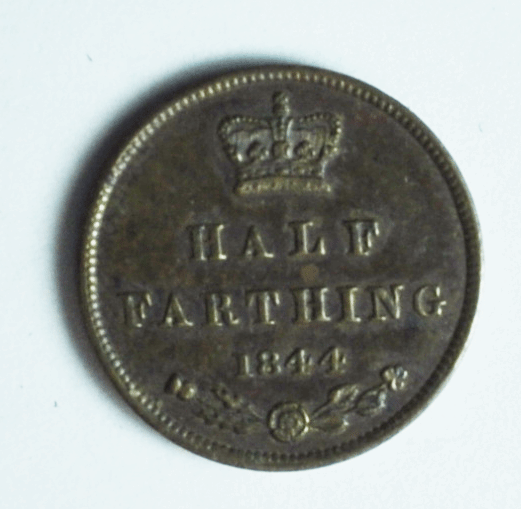 1844 Great Britain 1/2 Half Farthing Copper Coin KM# 738