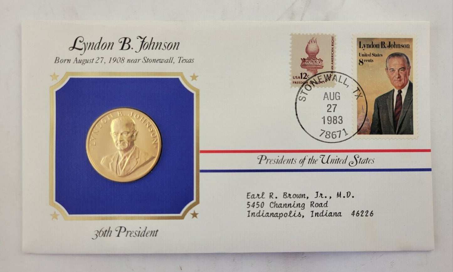 Lyndon Johnson Presidential Covers Medal Postal Commemorative Society Gold Plate