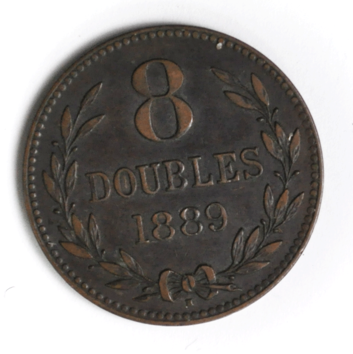 1889 H Guernsey 8 Eight Doubles Bronze Coin Low Mintage KM# 7