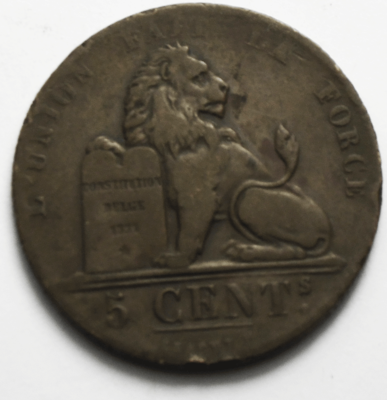 1841 Belgium 5 Five Centimes Copper Coin KM# 5.1