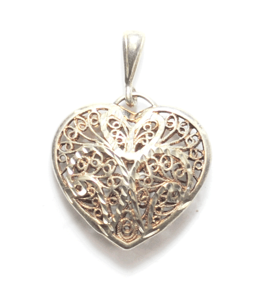 Sterling Heart Filigree Scroll Pendant ODI 38mm x 27mm x 9mm