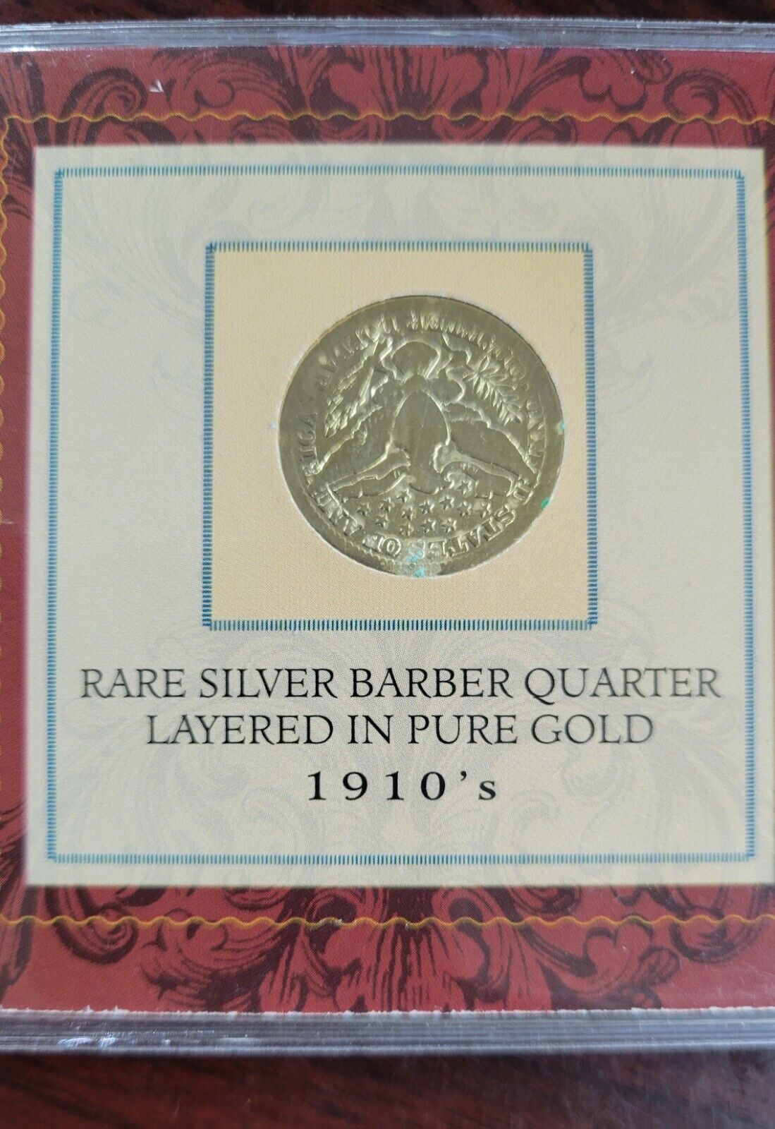 1910's Silver Barber Quarter Layered In Pure Gold - 1912