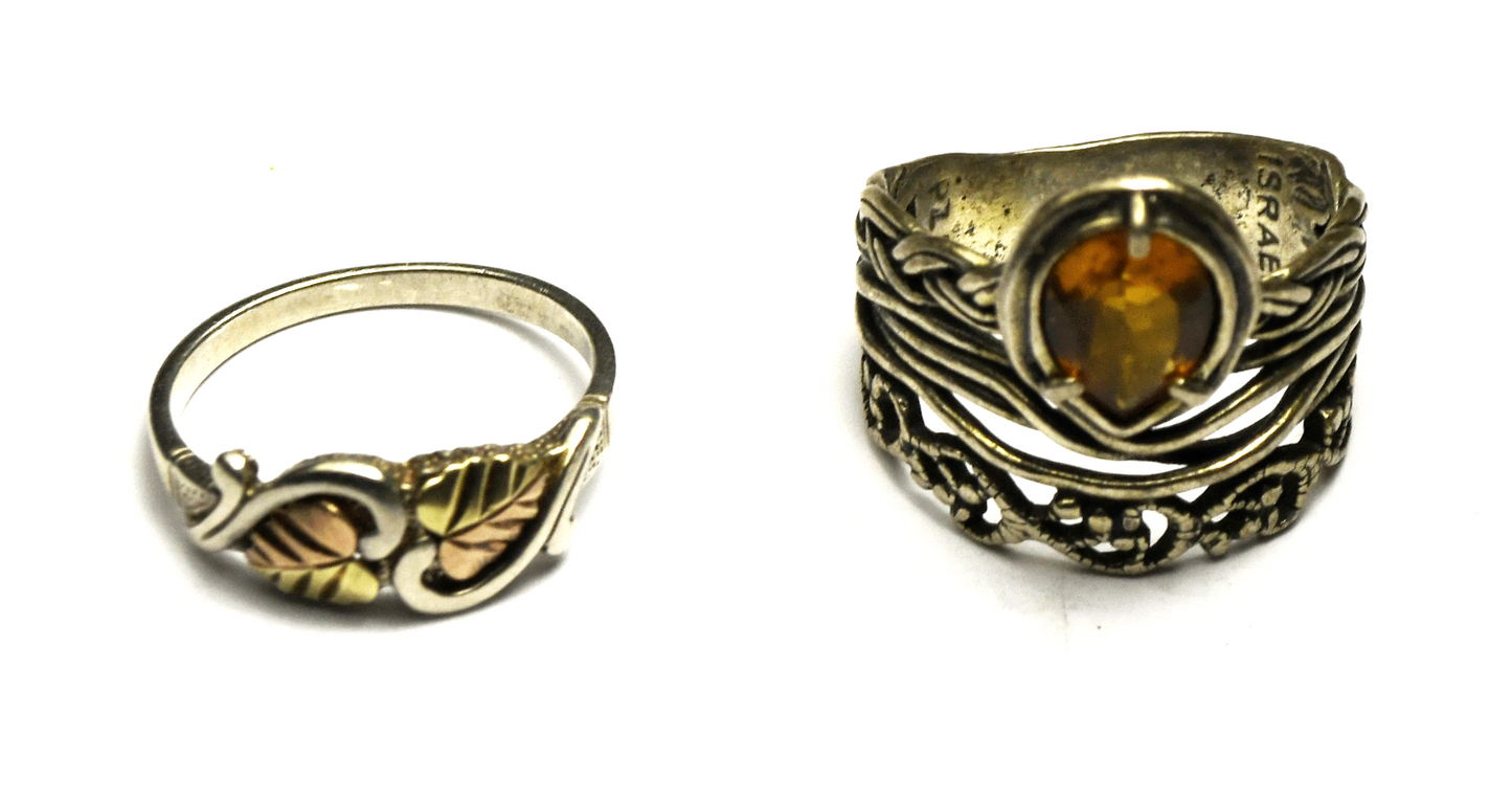 Sterling Or Paz Citrine Ring 21mm Size 10 & Coleman CCO Ring 7mm Size 9-1/4